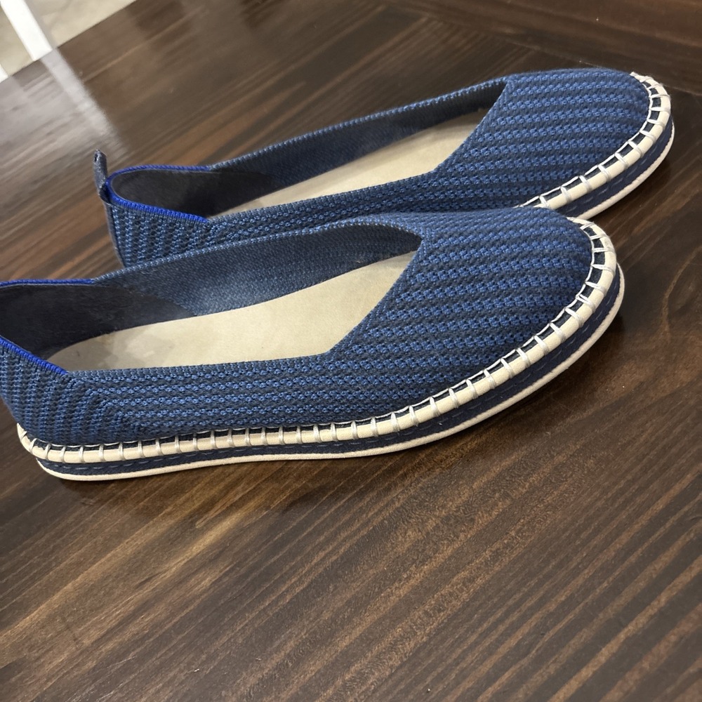 Rothy's The Espadrille Flats Navy Blue Birdseye Knit Sz 10 Jute